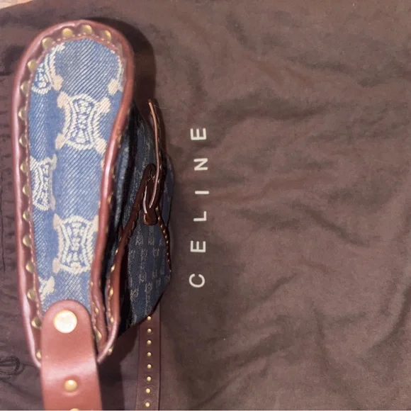 Celine Denim and Brown leather Studded Shoulder Bag - Picture 11 of 16